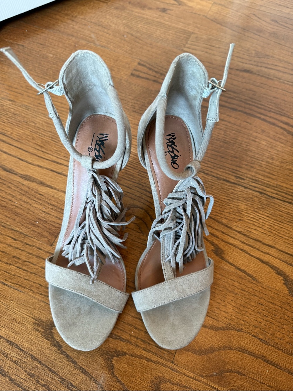 Mossimo Gray Suede Fringe Strappy Heels Size 8